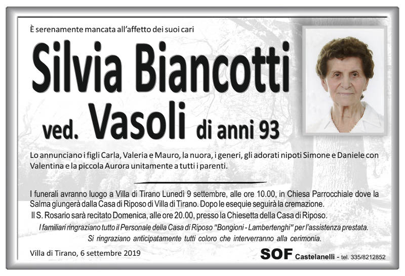 necrologio Biancotti Silvia