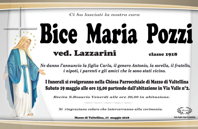 necrologio Bice Maria Pozzi