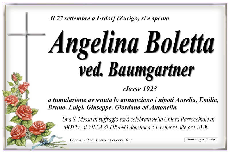 necrologio Boletta Angelina