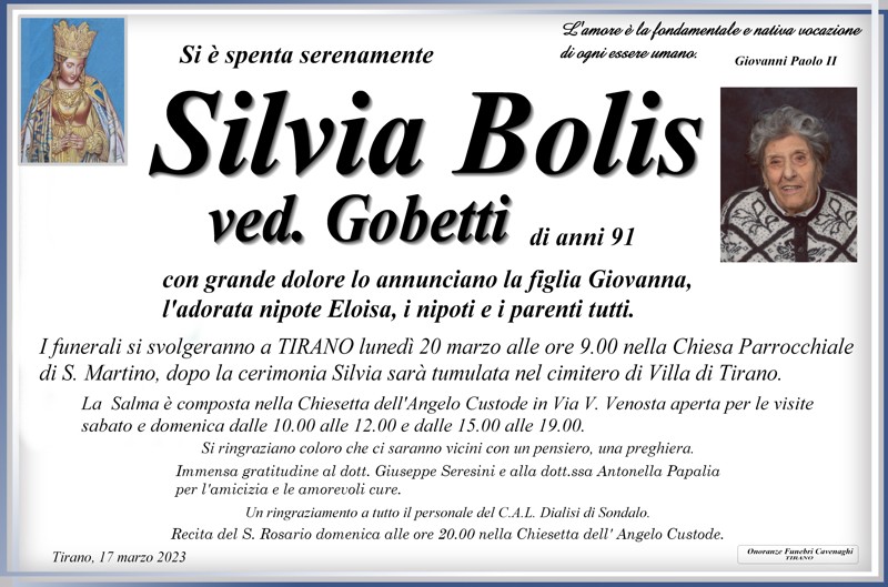 Necrologio Bolis Silvia