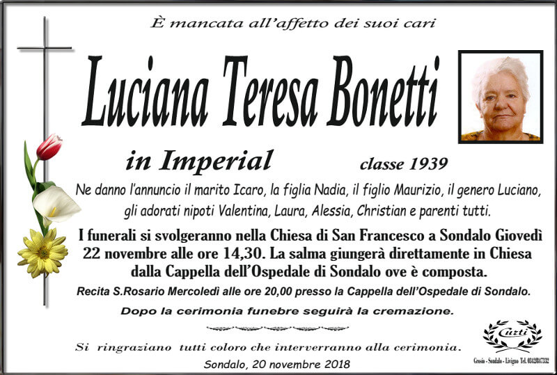 necrologio Bonetti Luciana Teresa