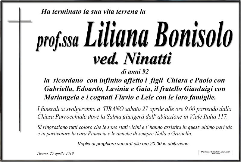 necrologio Bonisolo Liliana