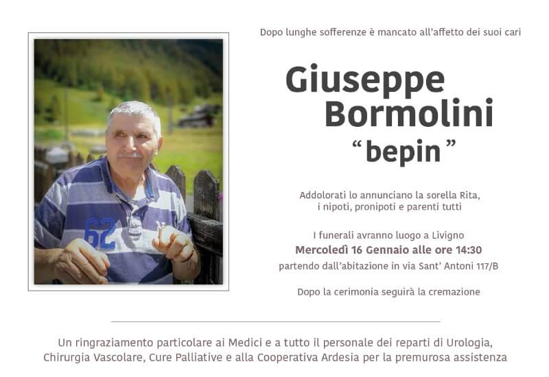 necrologio Bormolini Giuseppe