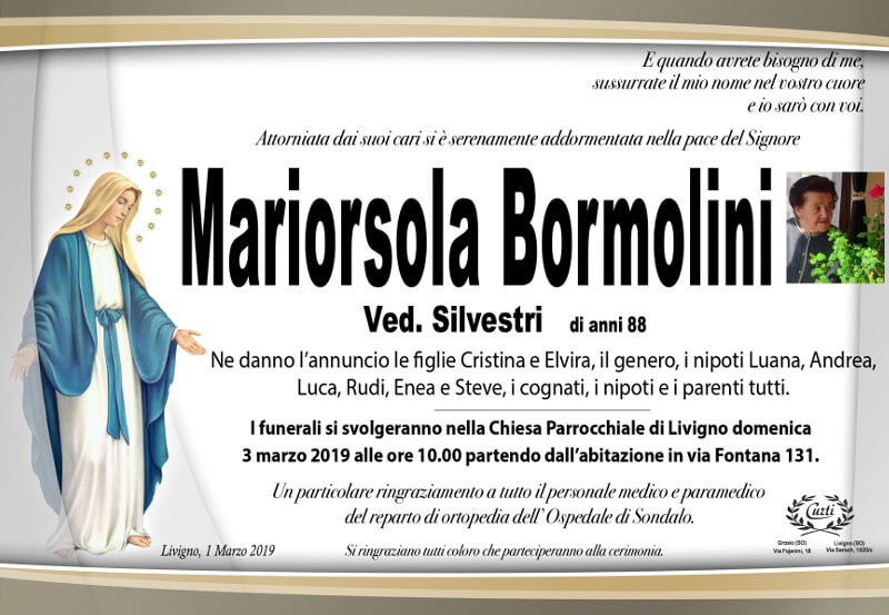necrologio Bormolini Mariorsola