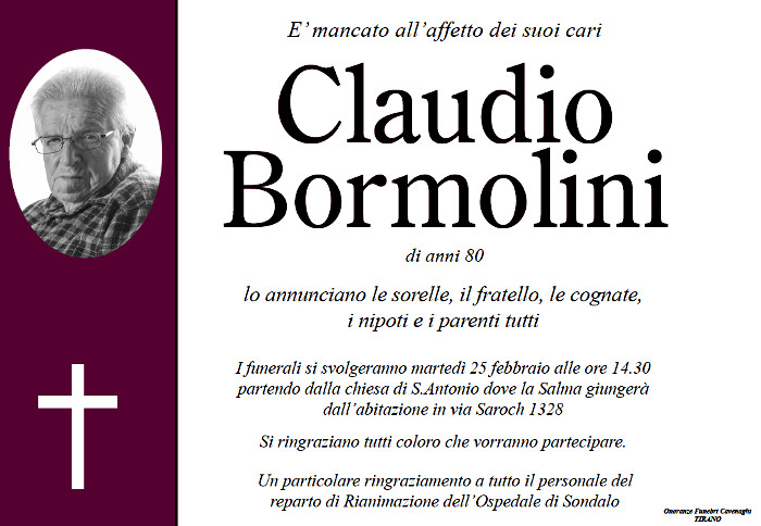 Necrologio Bormolini Claudio