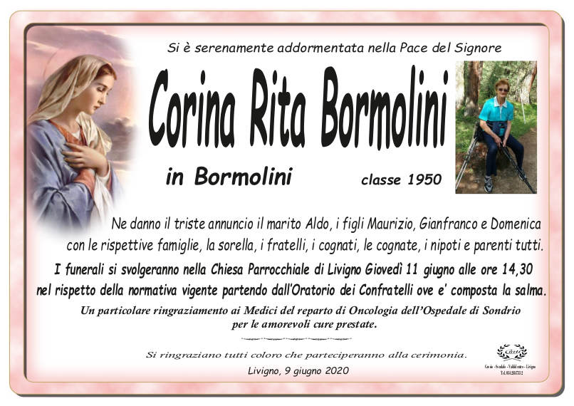 necrologio Bormolini Corina Rita