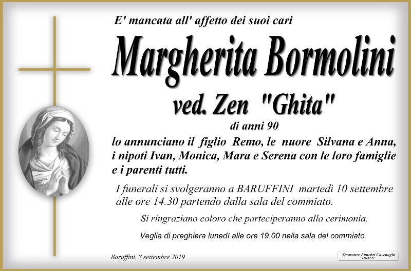 necrologio Bormolini Margherita