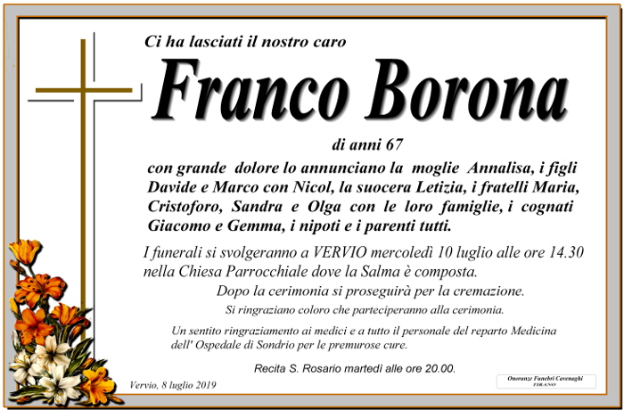 Necrologio Borona Franco