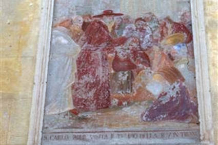 /La visita di S. Carlo Borromeo dipinta da Antonio Caimi sulla facciata di Palazzo Torelli in Tirano