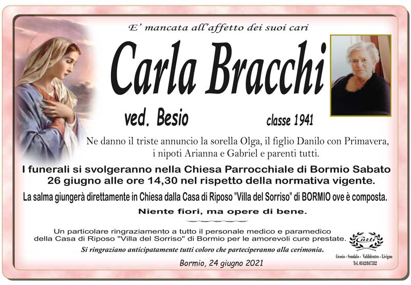 necrologio Bracchi Carla