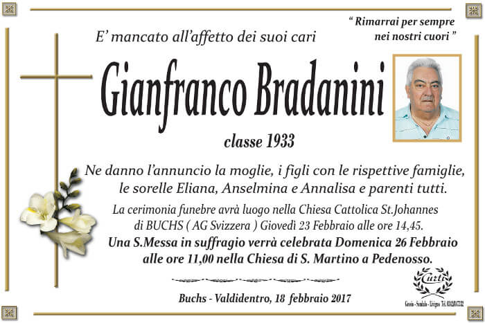 necrologio Bradanini Gianfranco