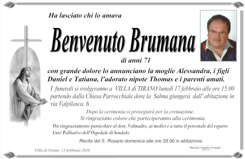 necrologio Brumana Benvenuto