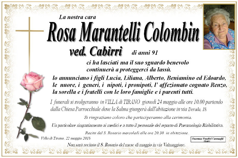 Rosa Marantelli Colombin necrologio