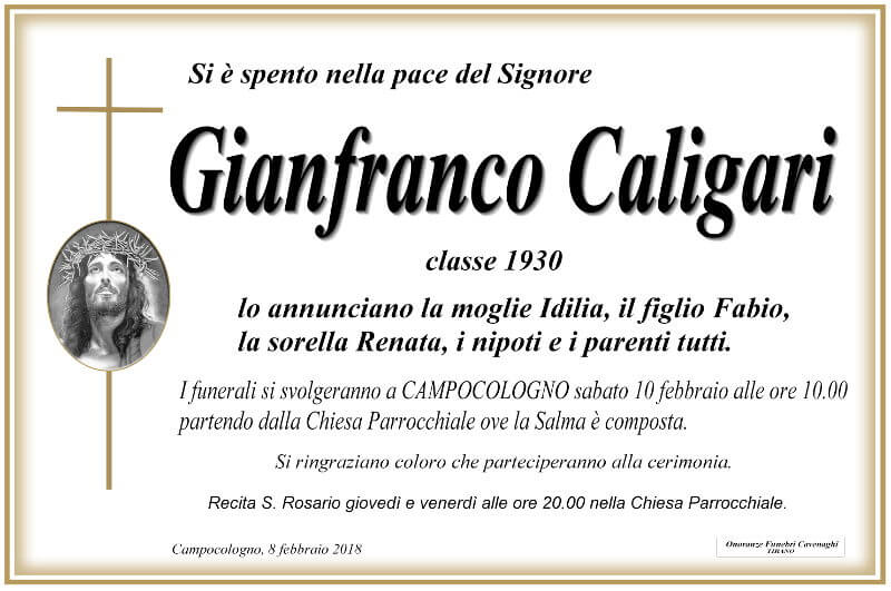 necrologio Caligari Gianfranco