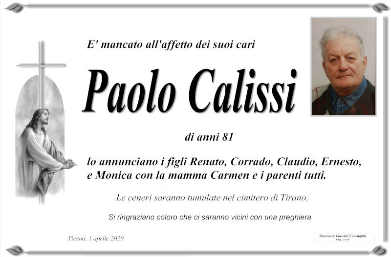 necrologio Calissi Paolo