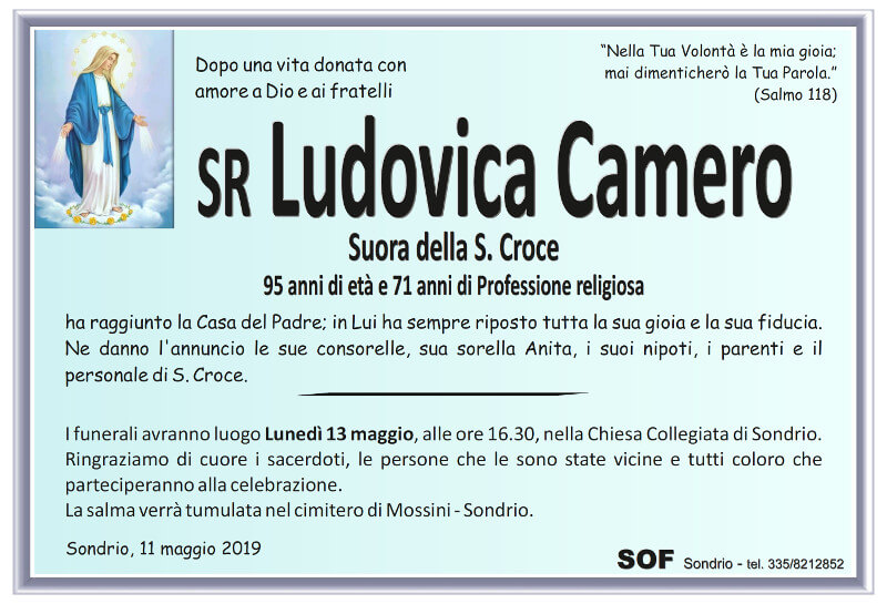 necrologio Sr Camero Ludovica