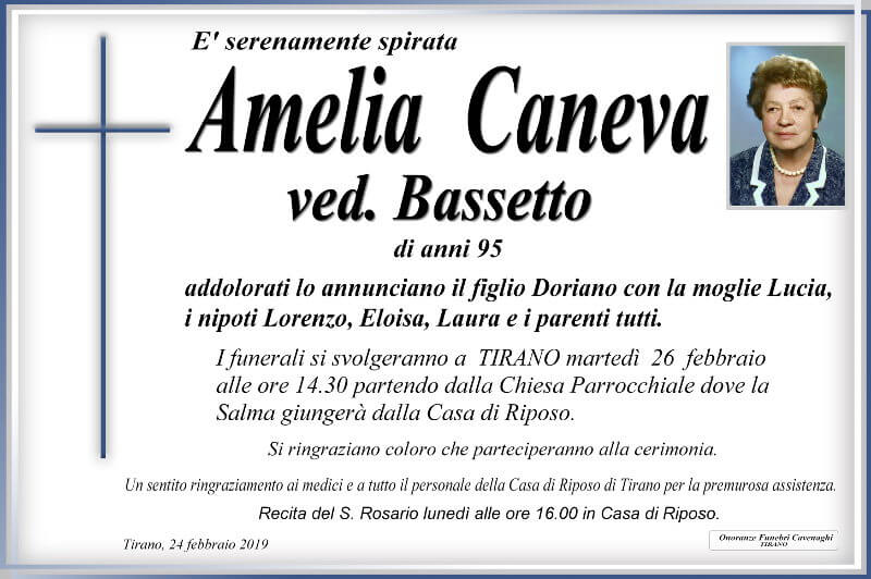 necrologio Caneva Amelia