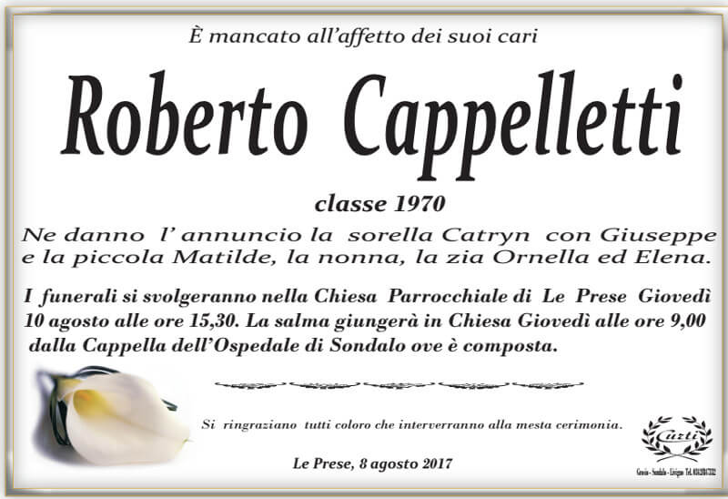 necrologio Cappelletti Roberto