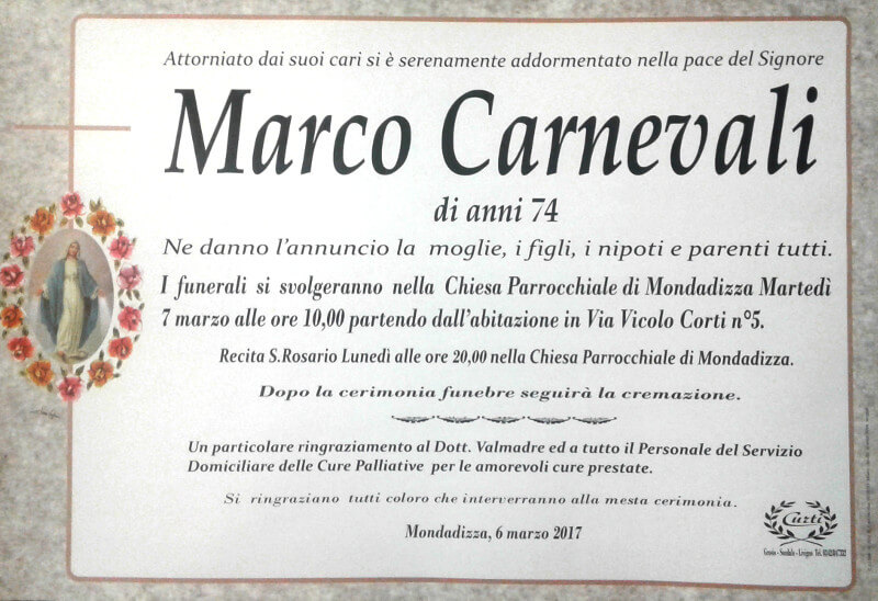 necrologio Carnevali Marco