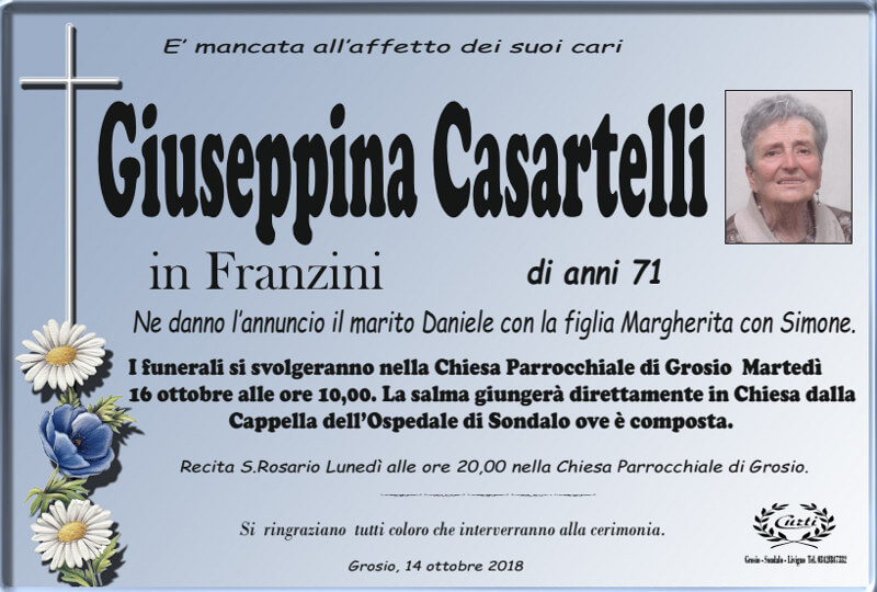 necrologio Casartelli Giuseppina