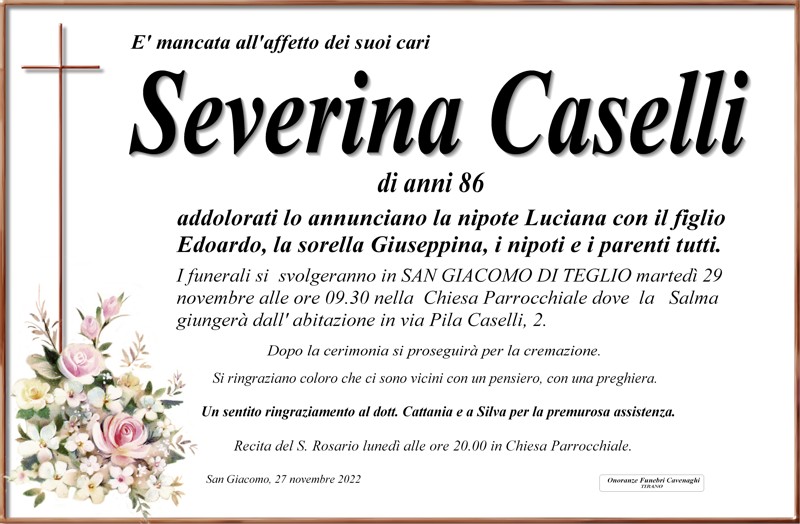 Necrologio Caselli Severina