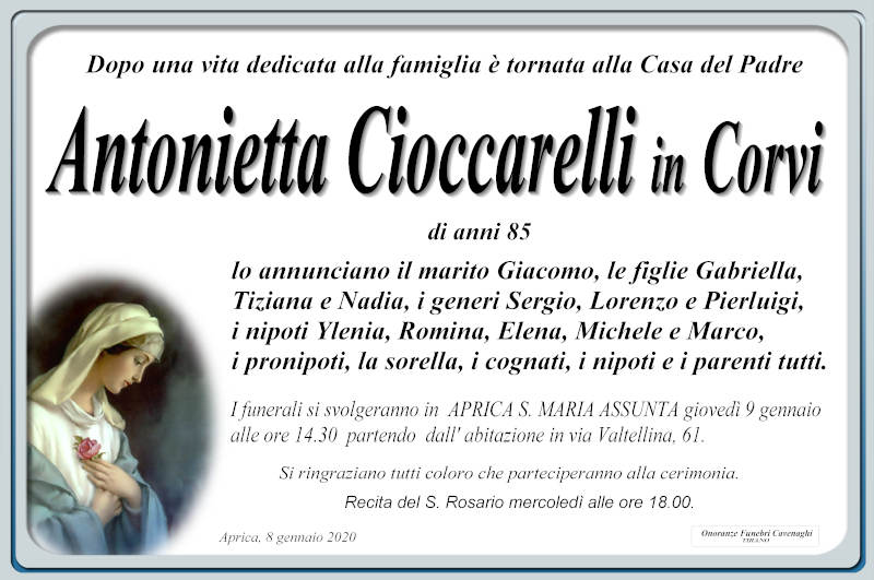 necrologio Cioccarelli Antonietta