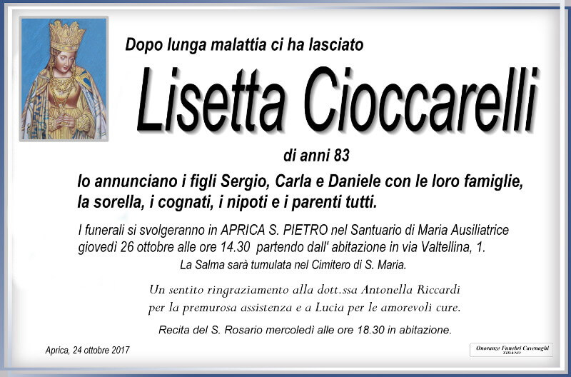 necrologio Cioccarelli Lisetta