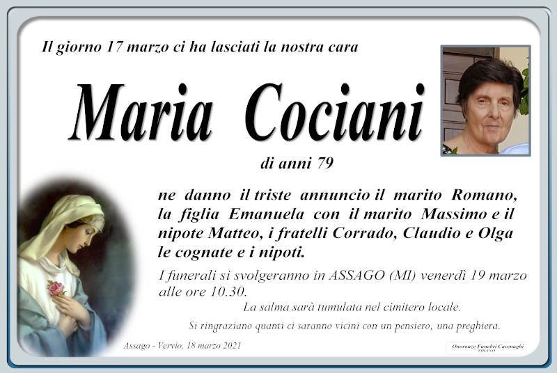 necrologio Cociani Maria