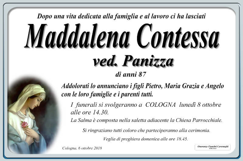 necrologio Contessa Maddalena