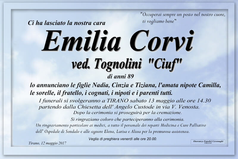 necrologio Corvi Emilia