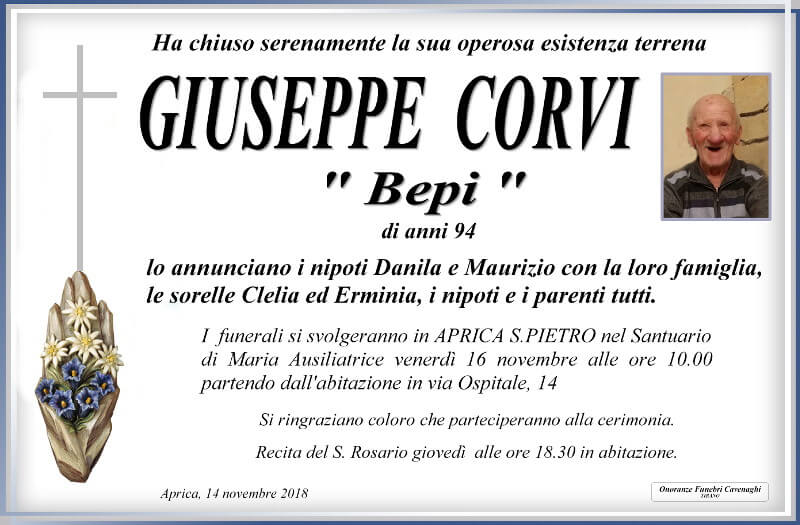 necrologio Corvi Giuseppe