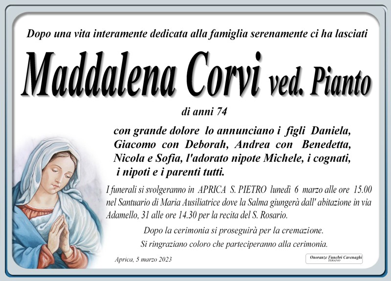 Necrologio Corvi Maddalena