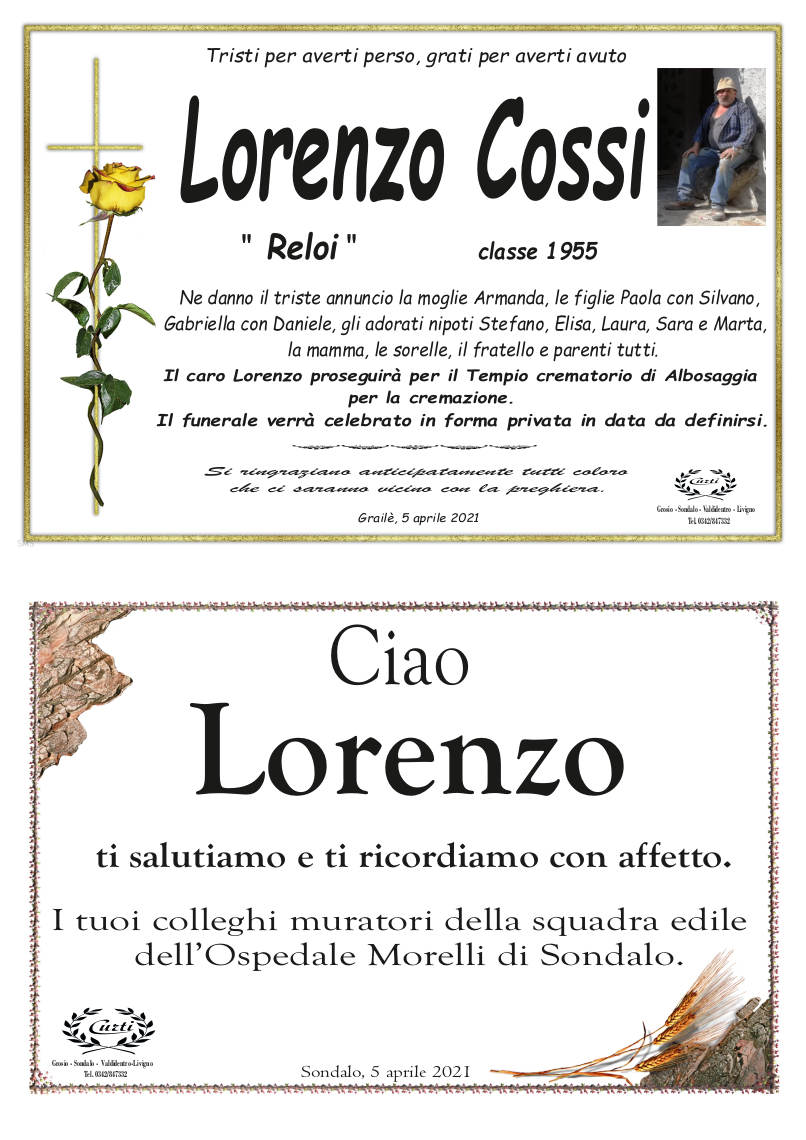 necrologio Cossi Lorenzo