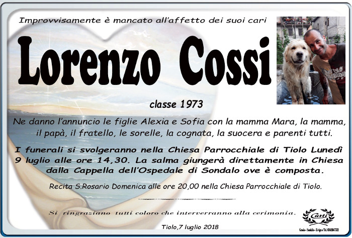 Necrologio Cossi Lorenzo