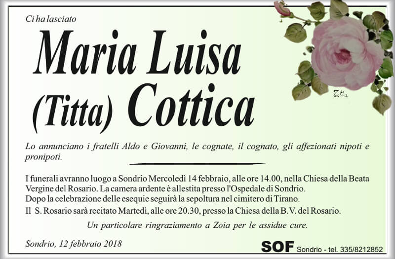 Cottica Maria Luisa necrologio