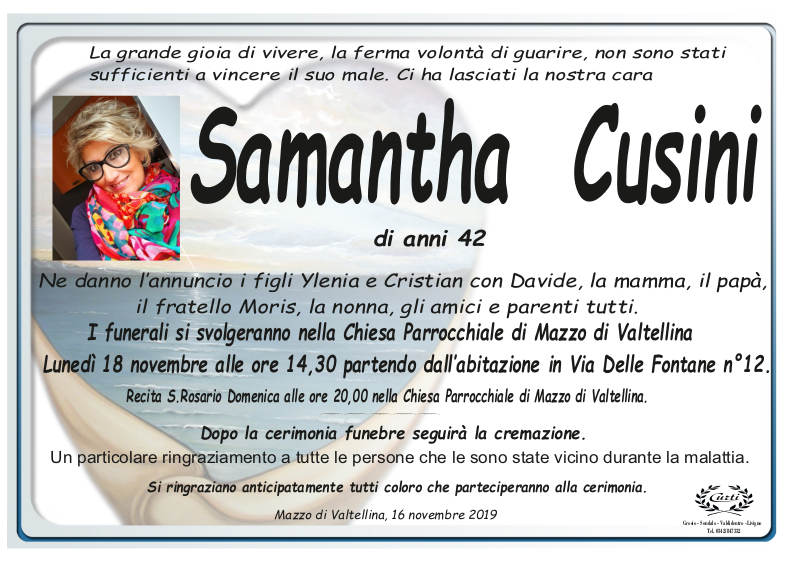 necrologio Cusini Samantha