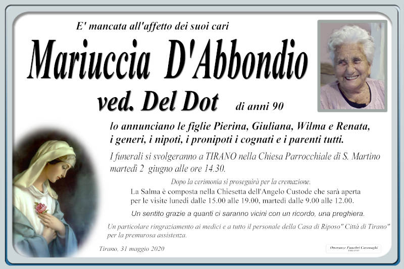 necrologio D'Abbondio Mariuccia