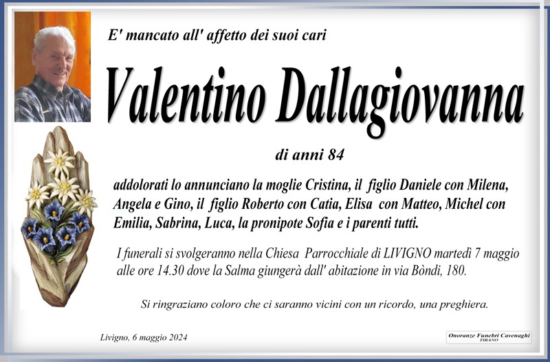 Necrologio Dallagiovanna Valentino
