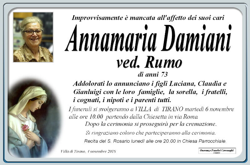 necrologio Damiani Annamaria