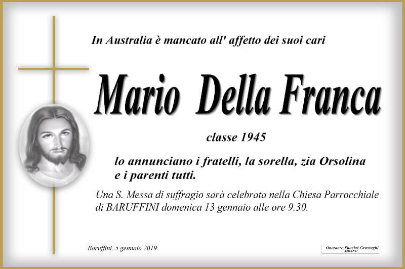 necrologio Della Franca Mario