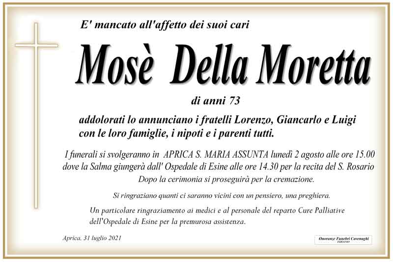 necrologio Della Moretta Mosè