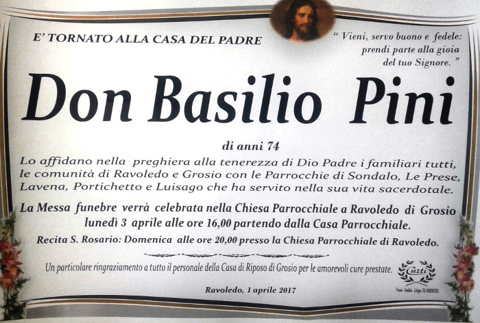 Necrologio Don Basilio Pini
