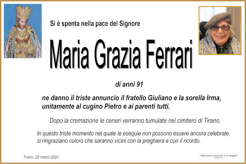 necrologio Ferrari Maria Grazia