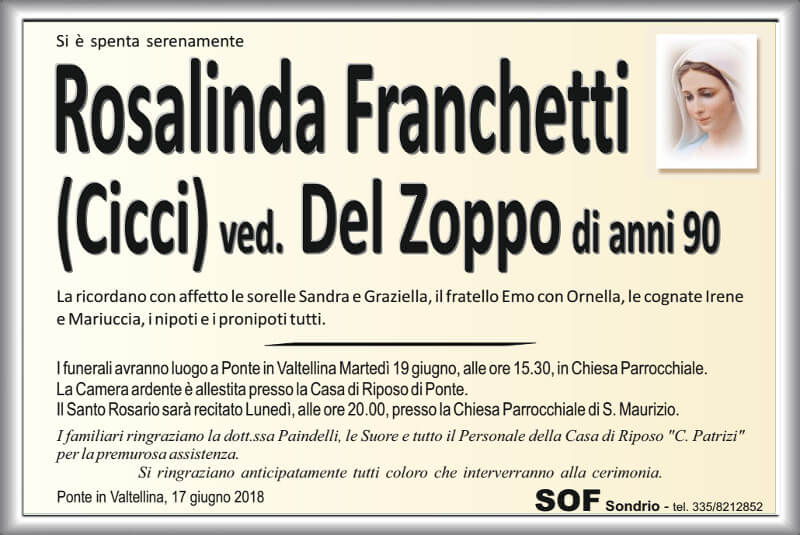 necrologio Franchetti Rosalinda