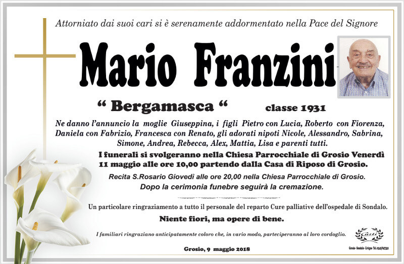 necrologio Franzini Mario