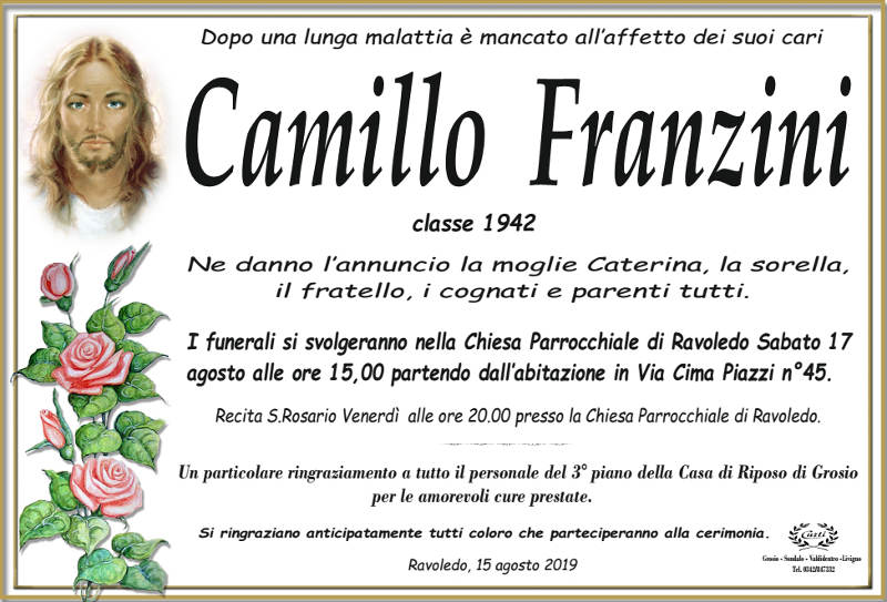 necrologio Franzini Camillo