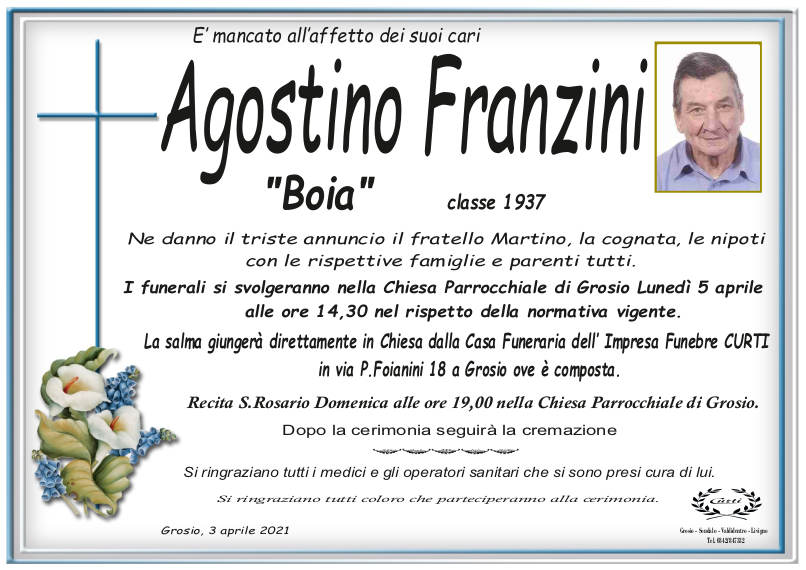 necrologio Franzini Agostino
