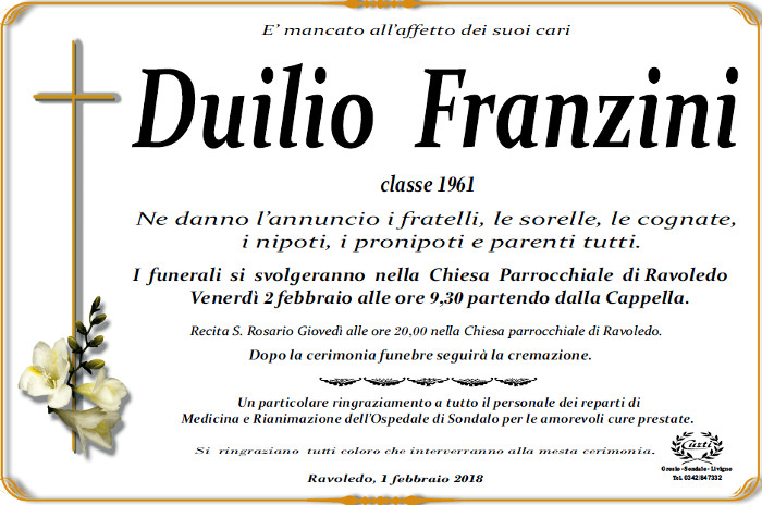 Necrologio Franzini Duilio