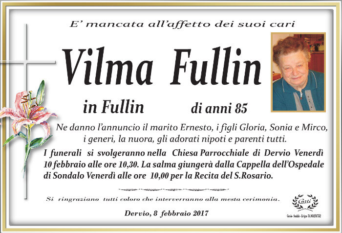 necrologio Fullin Vilma