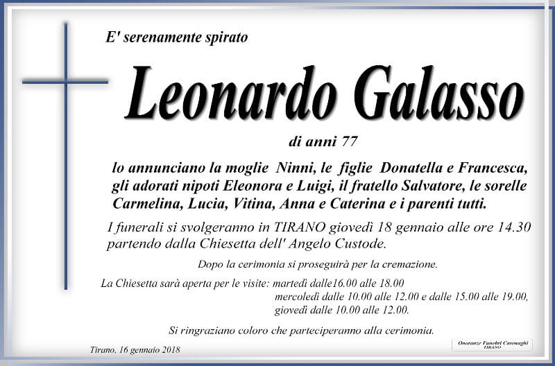 necrologio Galasso Leonardo